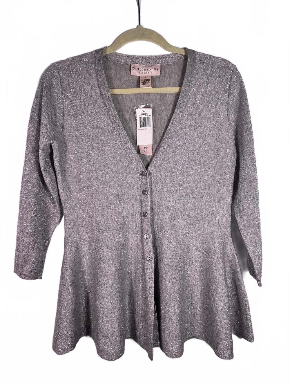 Philosophy Cashmere Silver Shimmer Top Women Small New w Tag